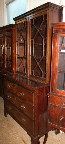 Late George III mahogany three drawer chest with cabinet top(-)